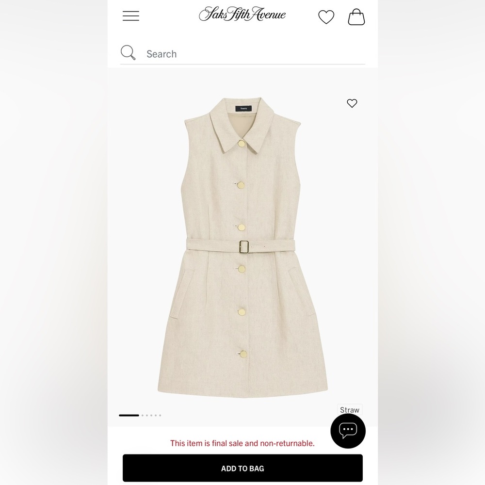 Theory Linen Belted Minidress Sz8